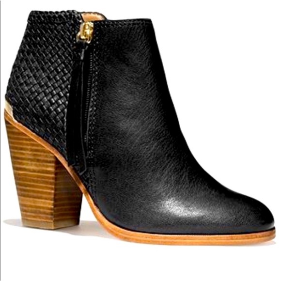 Coach Shoes - Coach Heidi Woven Black Leather Heeled Ankle Boots